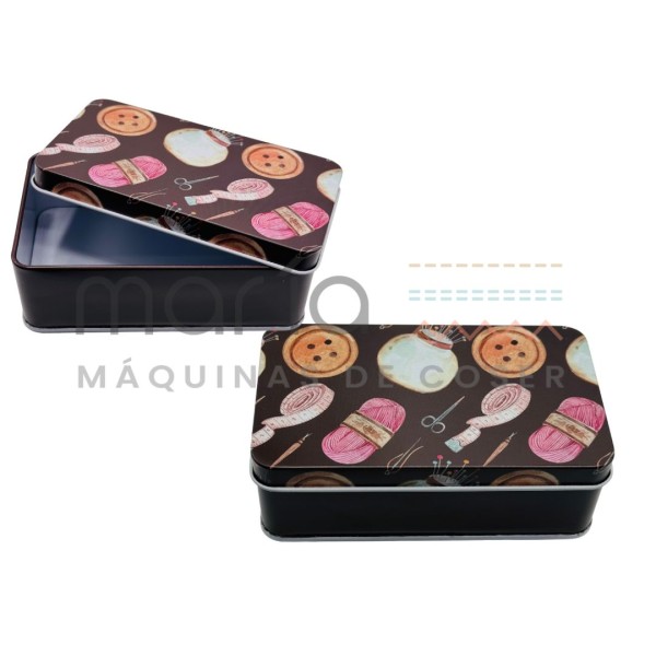 CAJA LATA BOTÓN Y LANA
